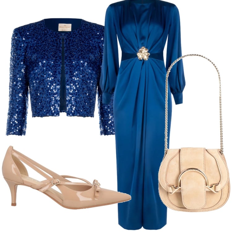 Outfit donna - Total look #2350027. Stile Glamour per Cerimonia. Abbinamento con marsupi, décolleté, bolero, vestiti lunghi.