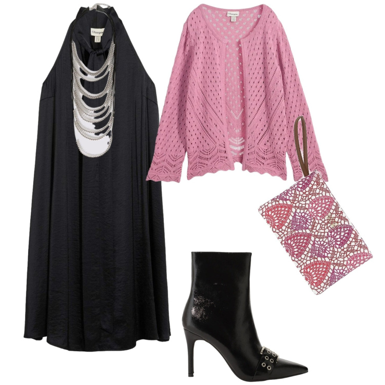 Outfit donna - Un tricot per la sera. per Serata fuori. Abbinamento con cardigans, vestiti midi/longuette, stivaletti, collane, pochette.