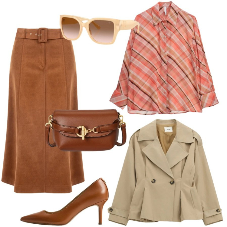 Outfit donna - Anni \'70 in ufficio. Stile 70s per Ufficio. Abbinamento con camicie, blazer, gonne longuette, occhiali da sole, borse a tracolla, décolleté.