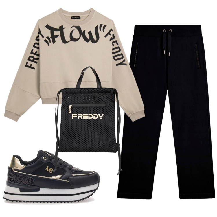 Outfit donna - Total look #2350097. Stile Casual per Tutti i giorni. Abbinamento con zaini, felpe, pantaloni, sneakers.