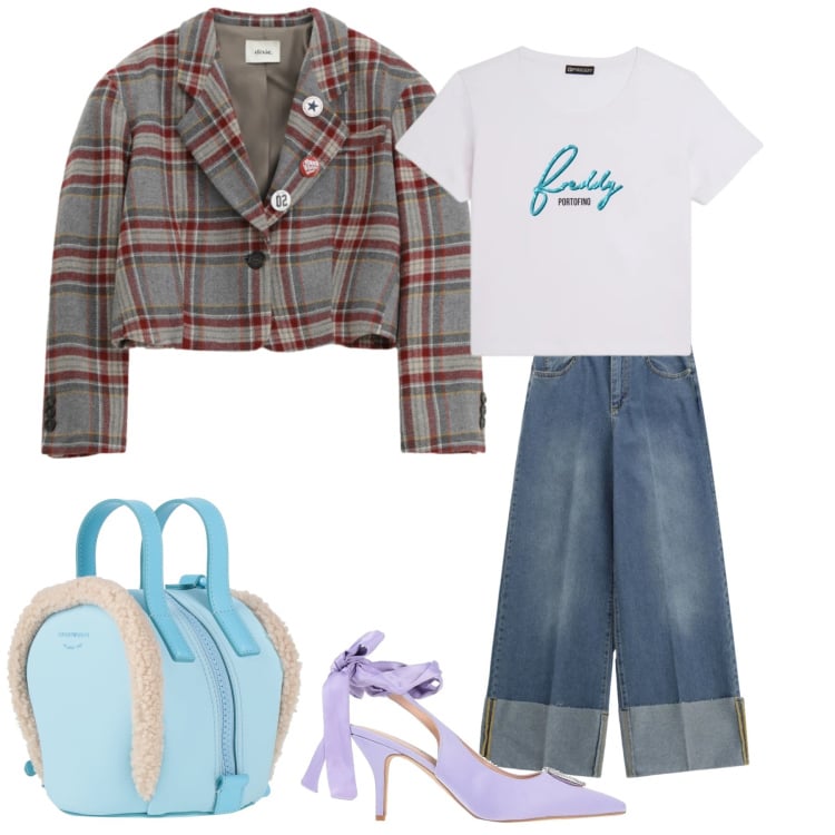 Outfit donna - Spring time!. Stile Casual chic per Tutti i giorni. Abbinamento con zaini, décolleté, jeans, blazer, t-shirt.