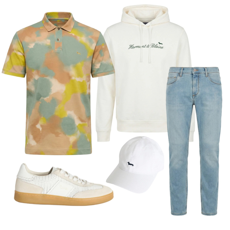 Outfit uomo - Polo camouflage. Stile Casual per Tutti i giorni. Abbinamento con jeans slim fit, cappelli, sneakers, felpe con cappuccio, polo.