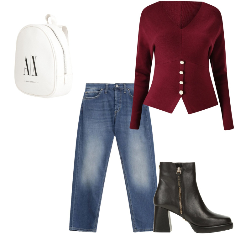 Outfit donna - Total look #2350132. Stile Casual per Tutti i giorni. Abbinamento con stivaletti, zaini, jeans dritti, maglieria.