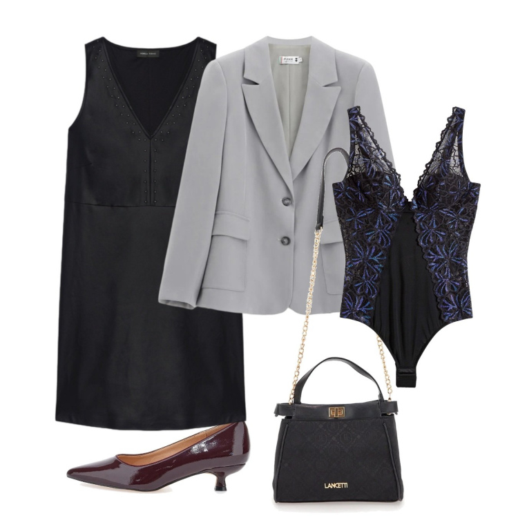 Outfit donna - Nero sempre chic. Stile Chic per Serata fuori. Abbinamento con body, vestiti corti, blazer, décolleté, borse a tracolla.