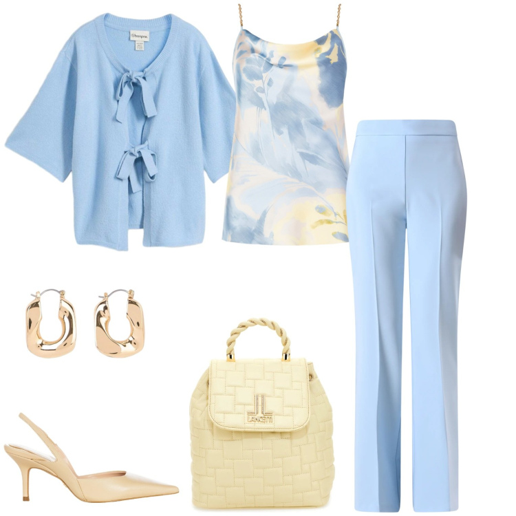 Outfit donna - Tessuti morbidi. Stile Casual chic per Tutti i giorni. Abbinamento con orecchini, cardigans, pantaloni, top, décolleté, zaini.