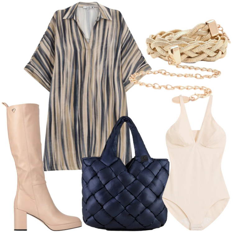 Outfit donna - Fantasia vivace. Stile Casual per Tutti i giorni. Abbinamento con stivali, body, vestiti corti, cinture, borse tote.