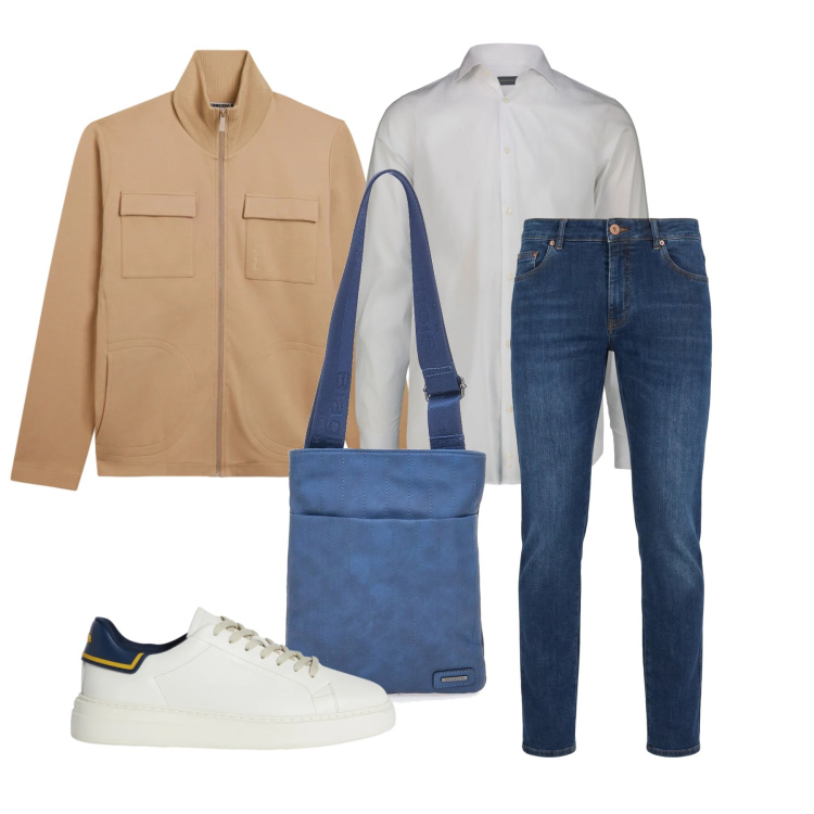 Outfit uomo - Marzo. Stile Trendy per Tutti i giorni. Abbinamento con sneakers, jeans, felpe, portafogli, camicie.