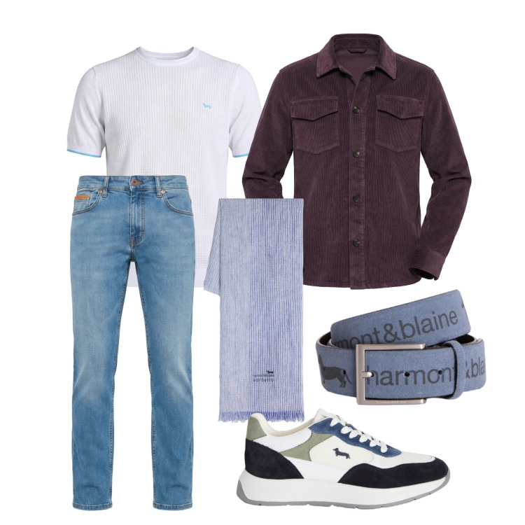 Outfit uomo - Marzo. Stile Trendy per Tutti i giorni. Abbinamento con sneakers, cinture, jeans, t-shirt, sciarpe, cappotti.