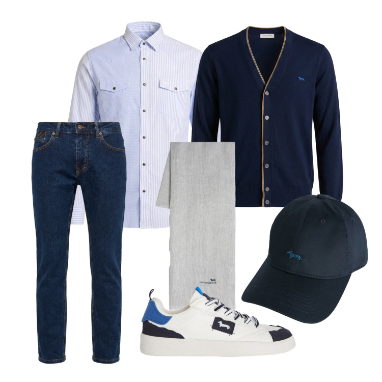 Outfit uomo - Marzo. Stile Trendy per Tutti i giorni. Abbinamento con sneakers, cardigans, camicie, cappelli, sciarpe, jeans.