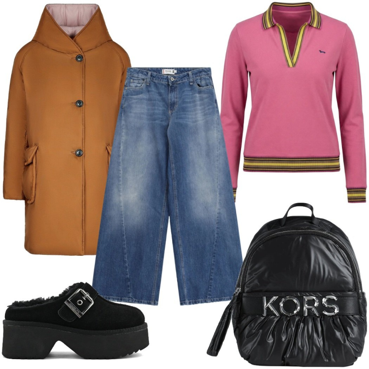 Outfit donna - Total look #2350250. Stile Trendy per Tutti i giorni. Abbinamento con zaini, polo, jeans, cappotti, sabot.