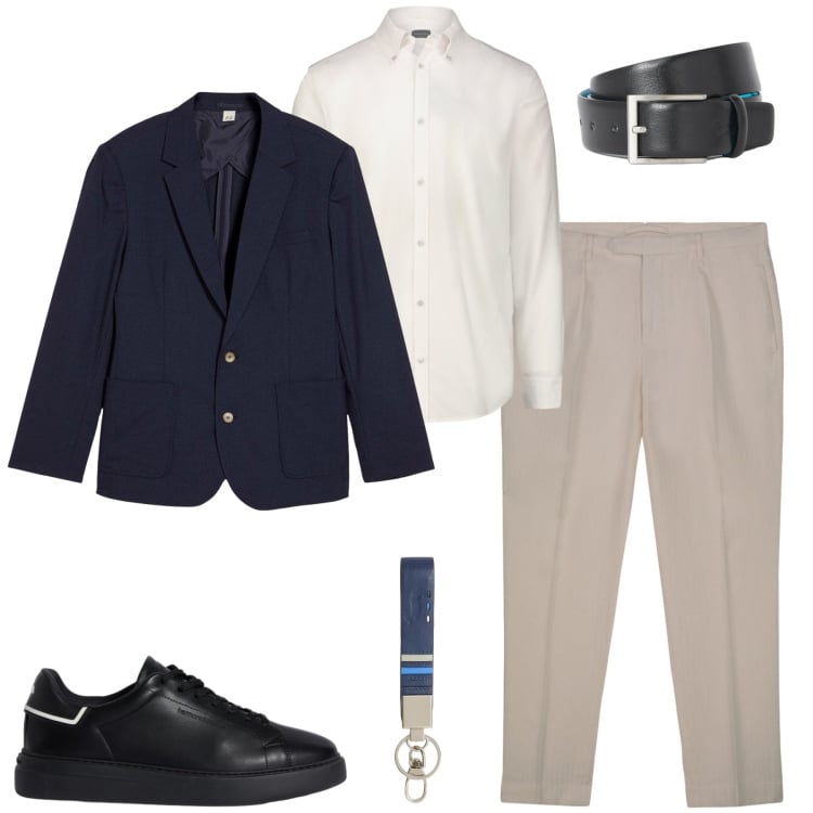 Outfit uomo - Il blazer leggero. Stile Urban per Tutti i giorni. Abbinamento con giacche, sneakers, portachiavi, cinture, pantaloni, camicie.