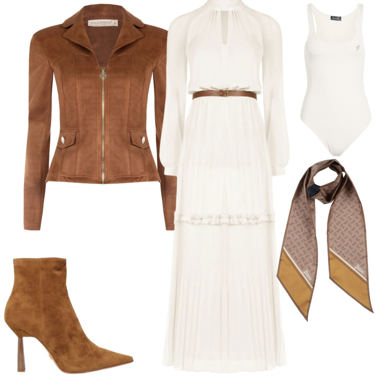 Outfit donna - Bianco avorio raffinato. Stile Chic per Serata fuori. Abbinamento con sciarpe, stivaletti, body, vestiti lunghi, giacche.