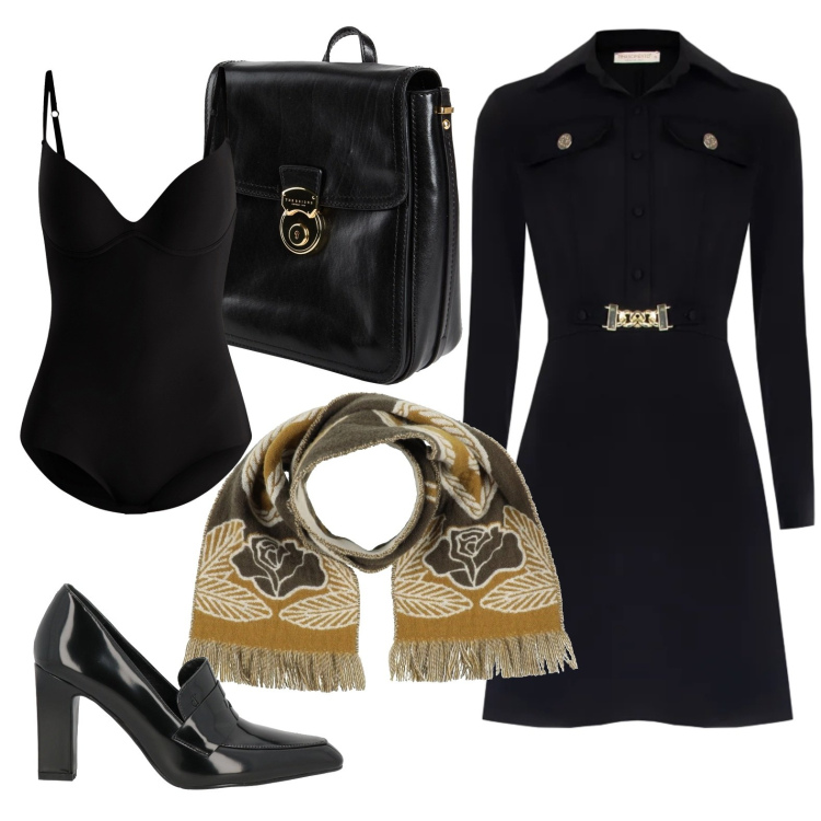 Outfit donna - Mocassini tacco alto per l\'ufficio. Stile Chic per Ufficio. Abbinamento con zaini, sciarpe, mocassini, body, vestiti a tubino.