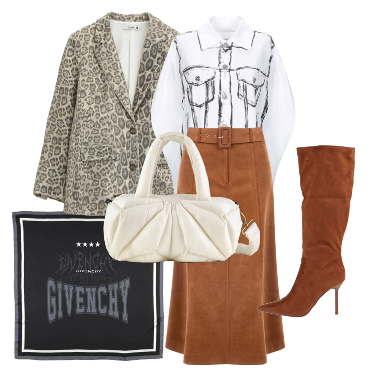 Outfit donna - Marzo. Stile Glamour per Tutti i giorni. Abbinamento con camicie a manica corta, stivali, sciarpe, blazer, gonne longuette, borse a mano.