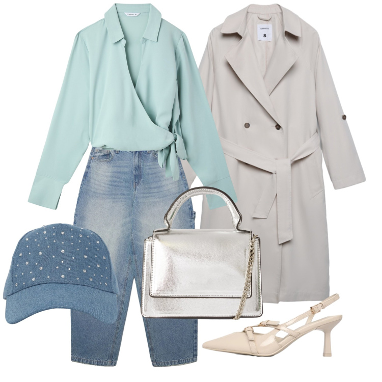 Outfit donna - Marzo. Stile Casual chic per Tutti i giorni. Abbinamento con camicie, jeans, trench, cappelli, borse a tracolla, décolleté.