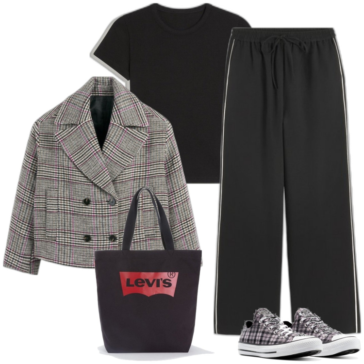 Outfit mujer - Casual #1836. Estilo Casual para Todos los días. Combinación con pantalones, abrigos, sneakers, bolso tote, camiseta.