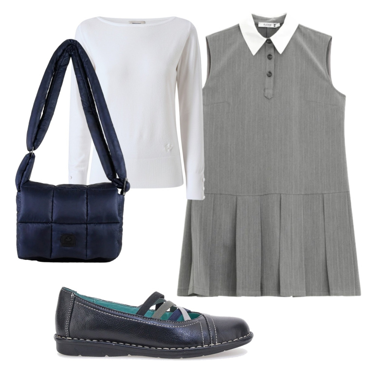 Outfit donna - Total look #2350365. Stile Bon Ton per Tutti i giorni. Abbinamento con vestiti corti, pullovers, borse a spalla, ballerine.