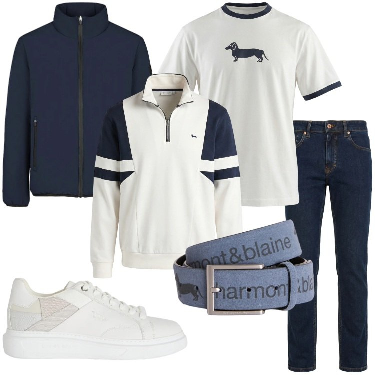 Outfit uomo - Look da aperitivo primaverile. Stile Casual per Tutti i giorni. Abbinamento con felpe, sneakers, jeans, cinture, t-shirt, giacche.