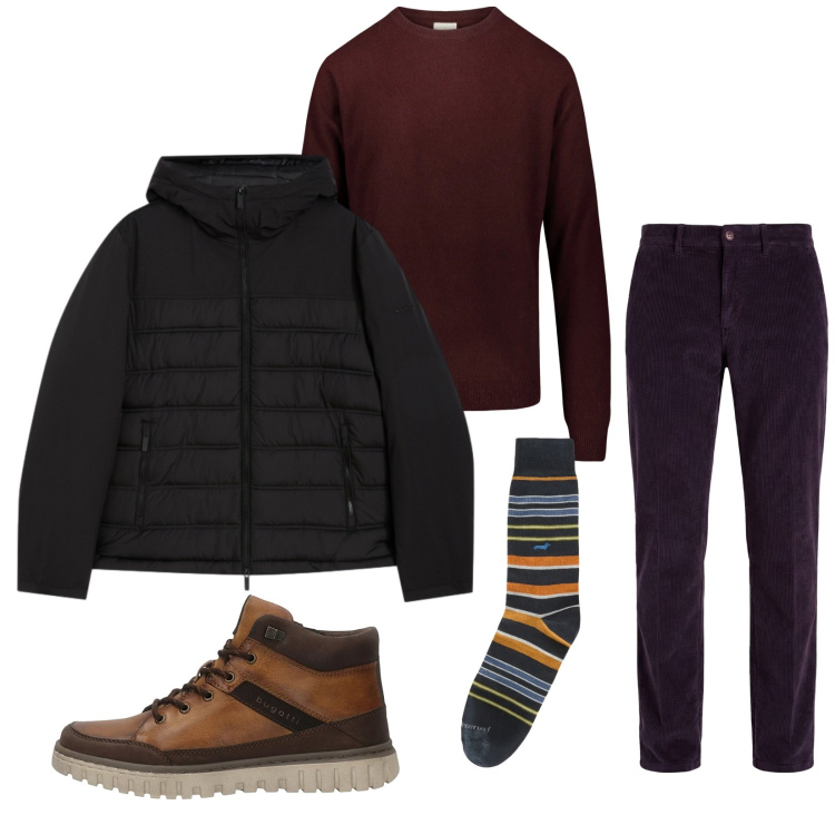 Outfit uomo - Total look #2350390. Stile Casual per Tutti i giorni. Abbinamento con calzini, pantaloni chino, piumini, maglieria, anfibi.