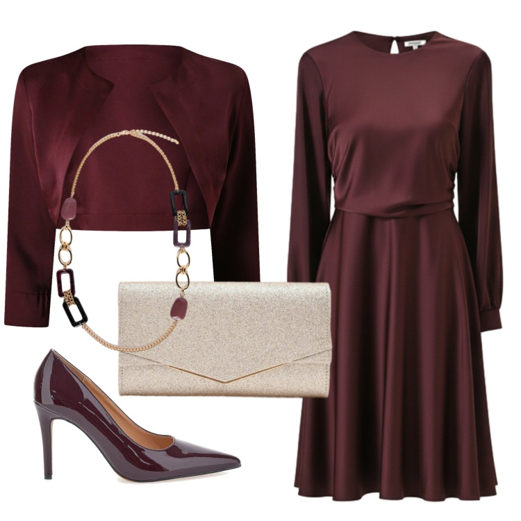 Outfit donna - Total look #2350398. Stile Chic per Cerimonia. Abbinamento con collane, clutch, vestiti midi/longuette, bolero, décolleté.