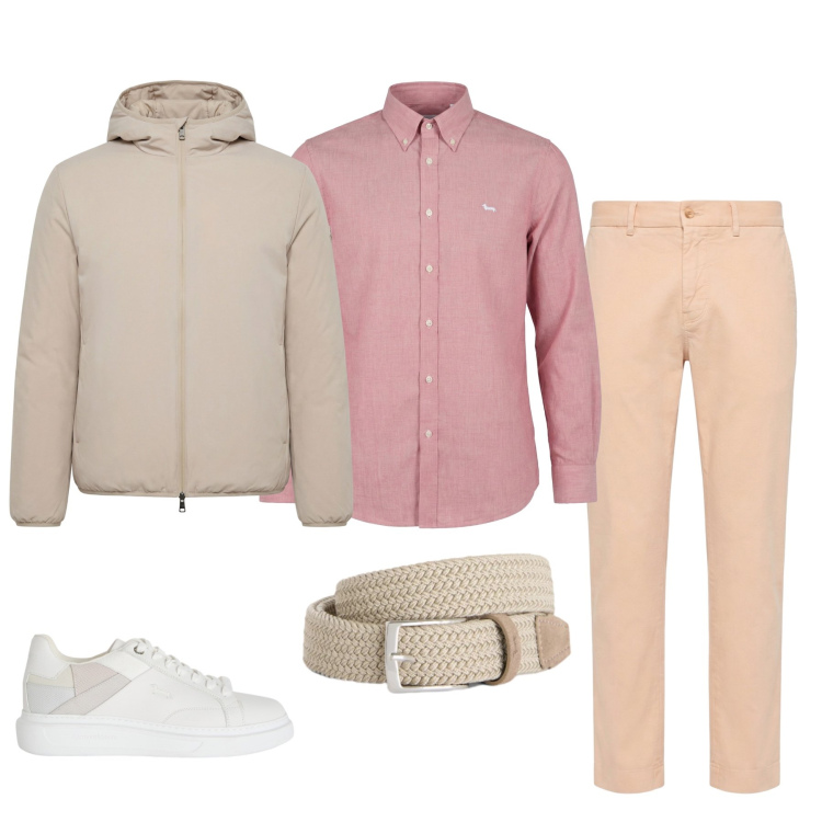 Outfit uomo - Toni Pastello è Comfort Urbano. Stile Trendy per Tutti i giorni. Abbinamento con sneakers, cinture, pantaloni chino, camicie, bomber.