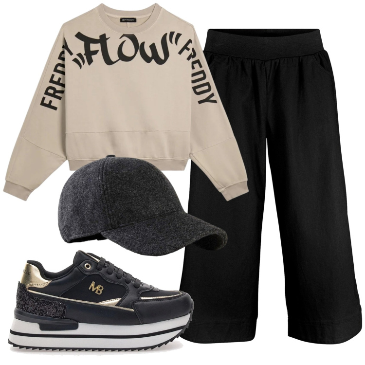 Outfit donna - Total look #2350408. Stile Trendy per Tutti i giorni. Abbinamento con pantaloni, cappelli con visiera, felpe, sneakers.