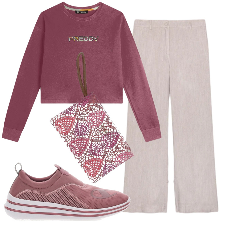 Outfit donna - Total look #2350416. Stile Sporty chic per Tutti i giorni. Abbinamento con pantaloni, felpe, pochette, sneakers.