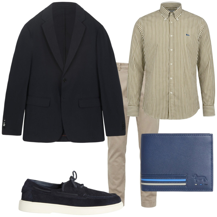 Outfit uomo - Marzo. Stile Trendy per Cerimonia. Abbinamento con pantaloni chino, scarpe stringate, portafogli, camicie, giacche.