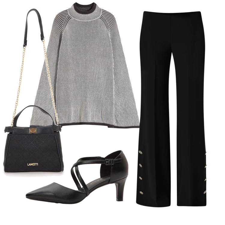 Outfit donna - Total look #2350422. Stile Chic per Serata fuori. Abbinamento con décolleté, maglieria, pantaloni a palazzo, borse a tracolla.