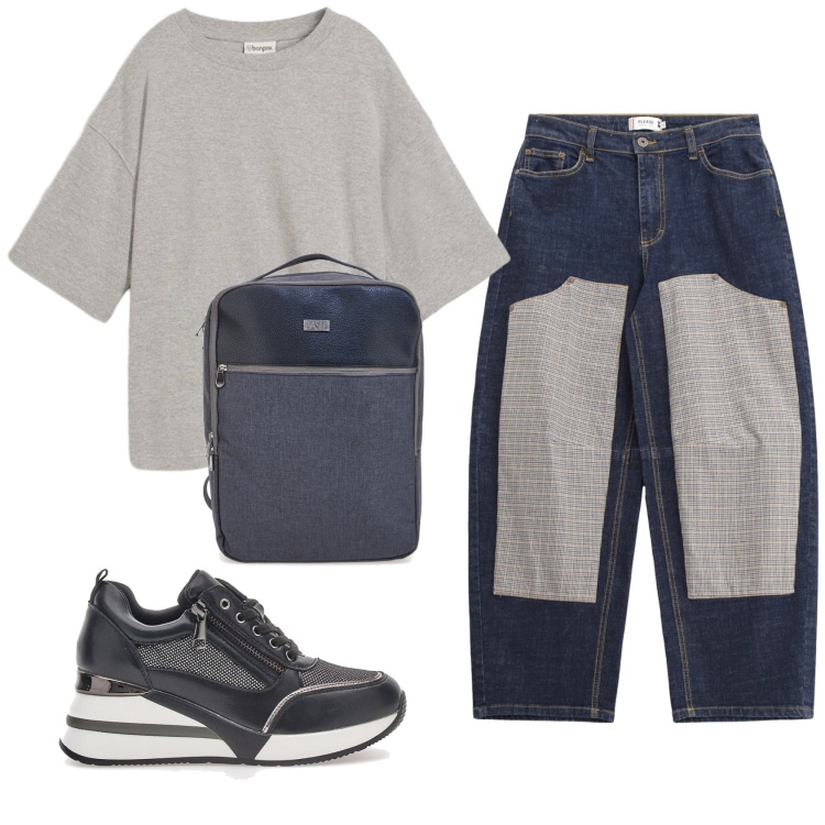 Outfit donna - Total look #2350432. Stile Casual per Tutti i giorni. Abbinamento con maglieria, jeans, sneakers, zaini.