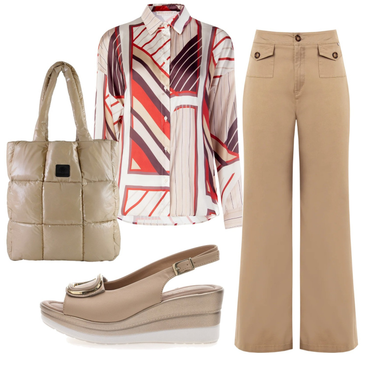 Outfit donna - Total look #2350437. Stile Basic per Ufficio. Abbinamento con camicie, pantaloni, shopping bag, sandali.