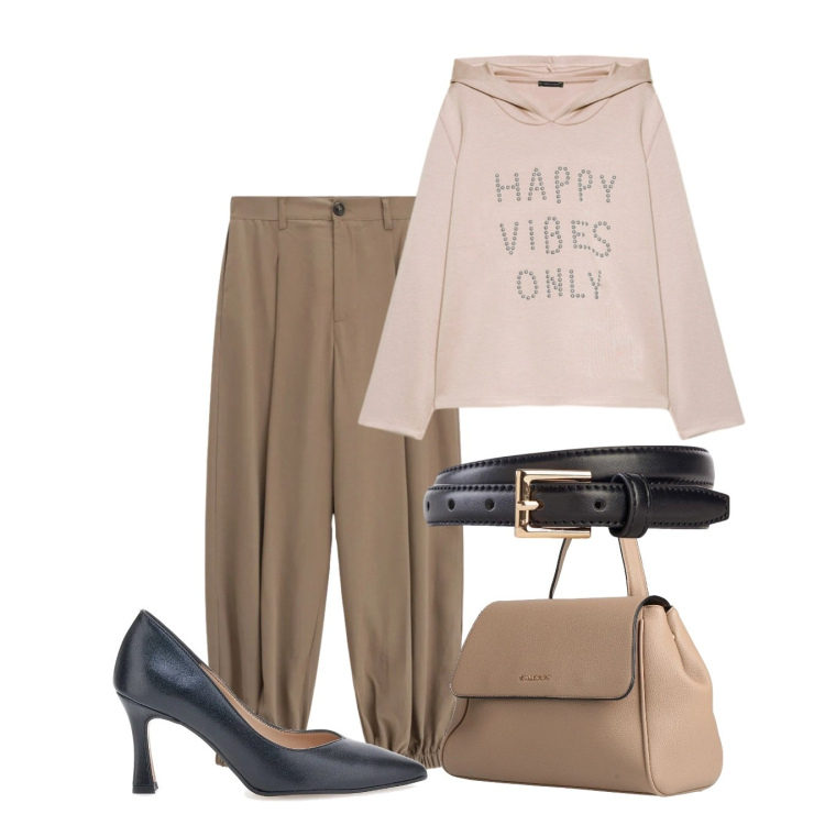 Outfit donna - Gorpcore Metropolitano - @cindyart. Stile Urban per Tutti i giorni. Abbinamento con zaini, cinture, felpe con cappuccio, pantaloni sportivi, décolleté.