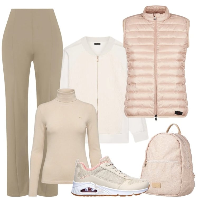 Outfit donna - Massimo comfort per tutta la giornata. Stile Basic per Sport. Abbinamento con zaini, maglieria, felpe, pantaloni skinny, piumini, sneakers.