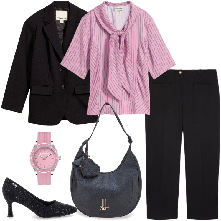 Outfit donna - Total look #2350464. Stile Mannish per Ufficio. Abbinamento con bluse, blazer, pantaloni, orologi, borse a spalla, décolleté.