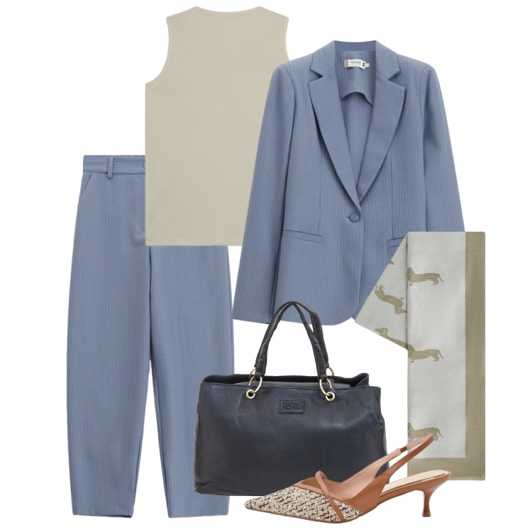 Outfit donna - Blazer di primavera - @Laloba. Stile Chic per Ufficio. Abbinamento con sciarpe, pantaloni, blazer, canottiere, décolleté, borse a mano.