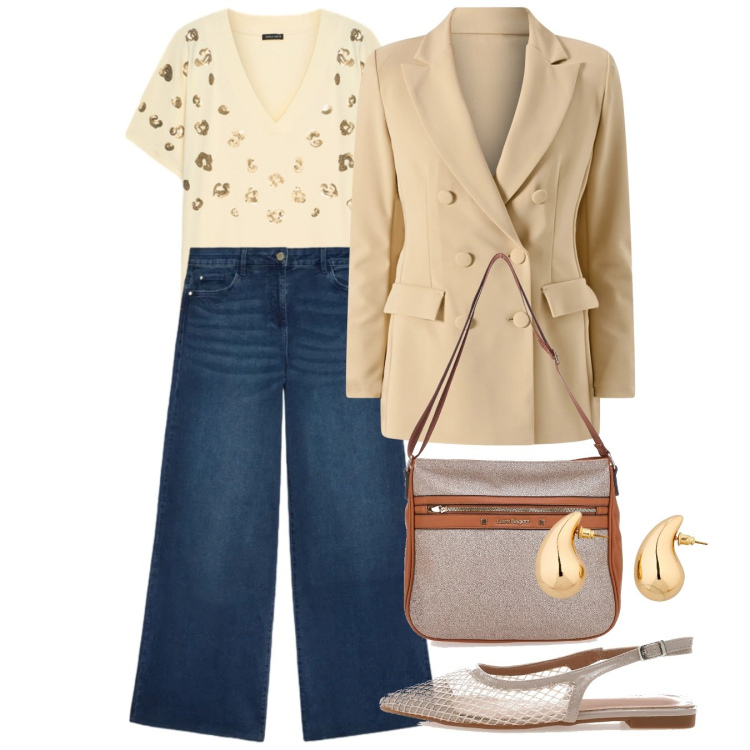 Outfit donna - Blazer di primavera - @Laloba. Stile Casual chic per Tutti i giorni. Abbinamento con orecchini, t-shirt, jeans, blazer, borse a tracolla, décolleté.