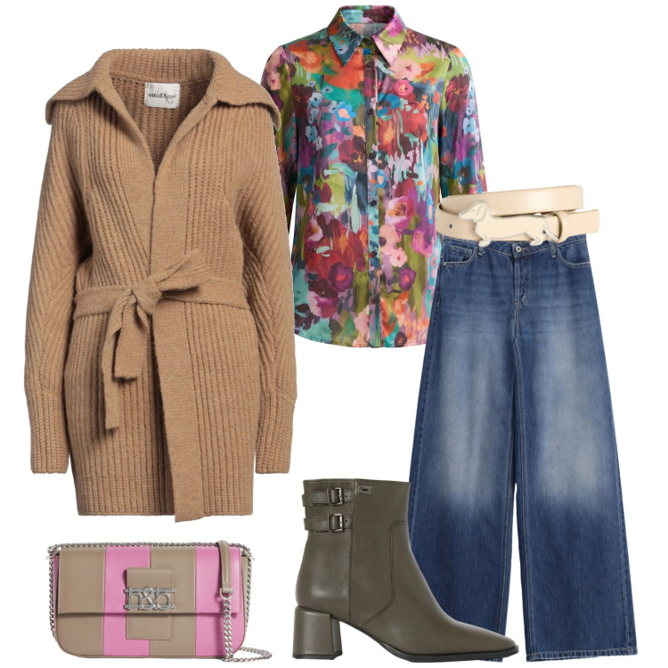 Outfit donna - Total look #2350504. Stile Casual chic per Tutti i giorni. Abbinamento con cardigans, borse a spalla, camicie, stivaletti, cinture, jeans.