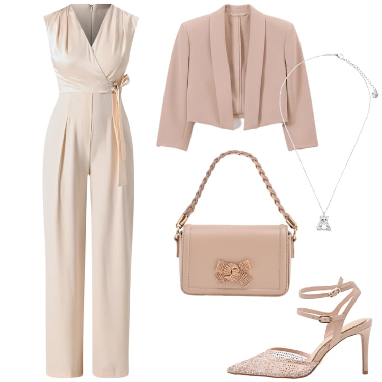 Outfit donna - Total look #2350513. Stile Chic per Cerimonia. Abbinamento con ciondoli, bolero, décolleté, pochette, vestiti chemisier.