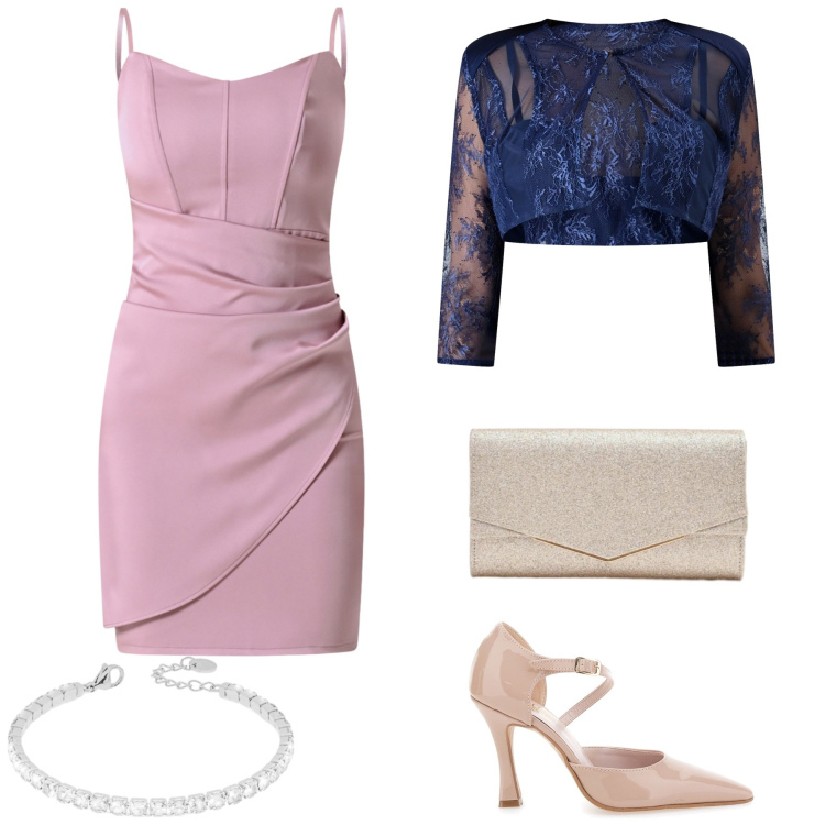 Outfit donna - Total look #2350523. Stile Chic per Cerimonia. Abbinamento con clutch, vestiti a tubino, bolero, braccialetti, décolleté.