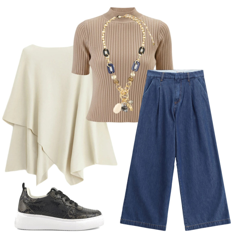 Outfit donna - Total look #2350537. Stile Casual chic per Tutti i giorni. Abbinamento con collane, jeans, maglieria, pullovers, sneakers.