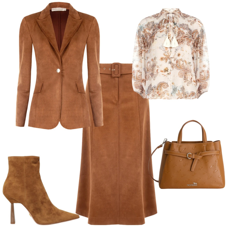 Outfit donna - Ufficio tempo libero. Stile Vintage retrò per Tutti i giorni. Abbinamento con stivaletti, borse a mano, gonne longuette, bluse, blazer.