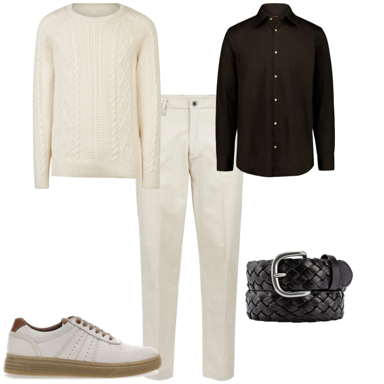 Outfit uomo - Trendy ufficio week end serata. Stile Trendy per Serata speciale. Abbinamento con pantaloni, maglieria, scarpe stringate, cinture, camicie.