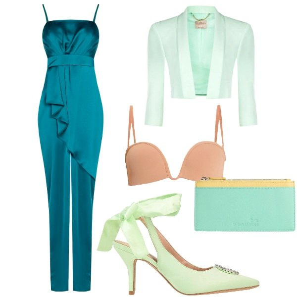 Outfit donna - Cerimonia in seta. Stile Chic per Cerimonia. Abbinamento con décolleté, portafogli, tute, reggiseni, bolero.