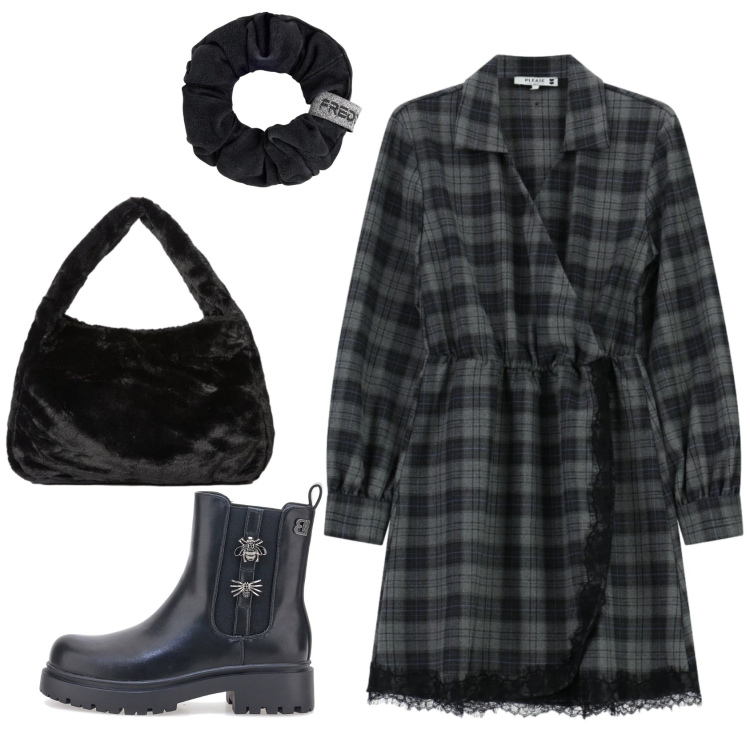 Outfit donna - Total look #2350584. Stile Basic per Tutti i giorni. Abbinamento con borse a spalla, vestiti corti, accessori per capelli, stivaletti chelsea.