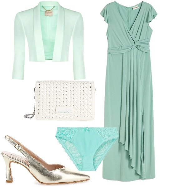 Outfit donna - La mamma dello sposo. Stile Chic per Cerimonia. Abbinamento con vestiti lunghi, culotte, borse a tracolla, bolero, décolleté.