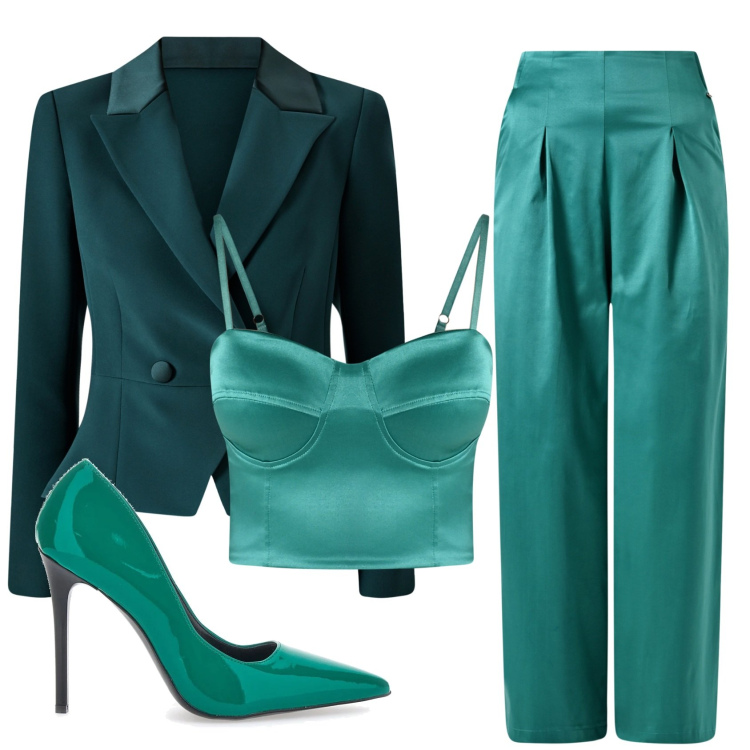 Outfit donna - Total look #2350593. Stile Chic per Cerimonia. Abbinamento con pantaloni, canottiere, blazer, décolleté.