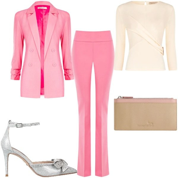 Outfit donna - Total look #2350598. Stile Bon Ton per Cerimonia. Abbinamento con décolleté, portafogli, pantaloni, blazer, bluse.