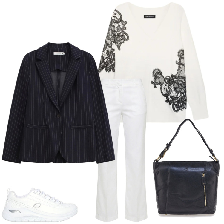 Outfit donna - Total look #2350620. Stile Casual chic per Tutti i giorni. Abbinamento con maglieria, pantaloni, blazer, sneakers, borse a spalla.