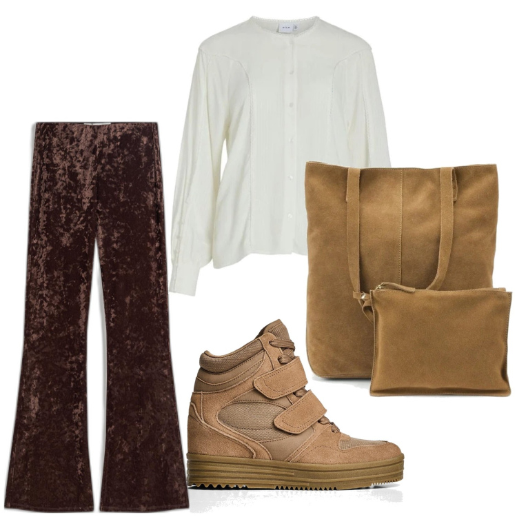 Outfit mujer - Bohemian. Estilo Boho para Todos los días. Combinación con bolso tote, blusas, sneakers, pantalones.