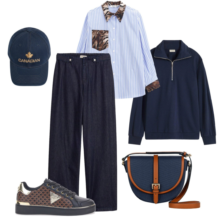 Outfit donna - Dettagli in primo piano. Stile Sporty chic per Tutti i giorni. Abbinamento con jeans dritti, felpe, camicie, borse a tracolla, berretti, sneakers.